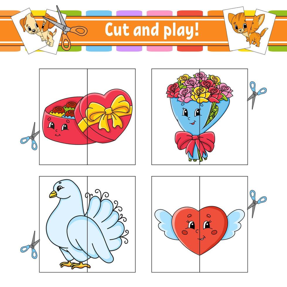 Cut and play valentine's day game for kids vector