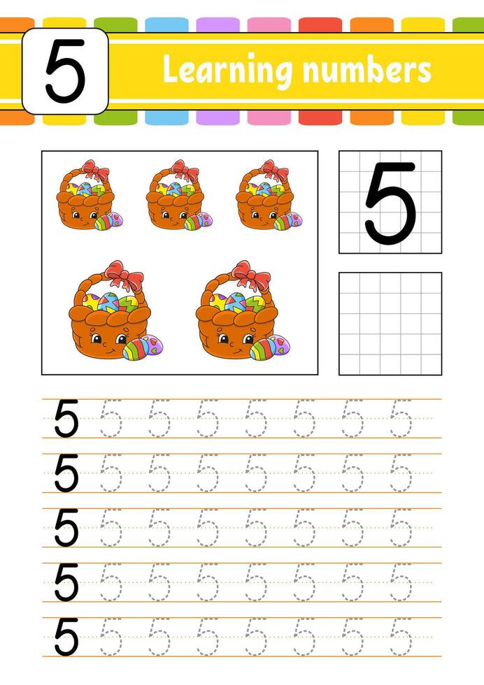 Easter worksheet with numbers for children vector