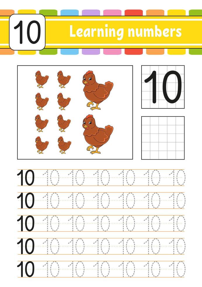 Learning numbers worksheet with chickens vector
