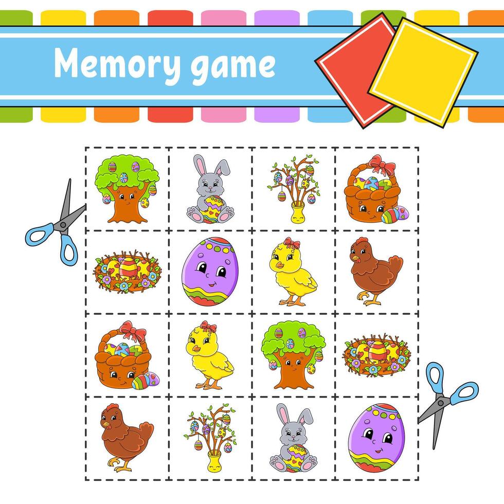 Memory game with easter eggs and birds vector