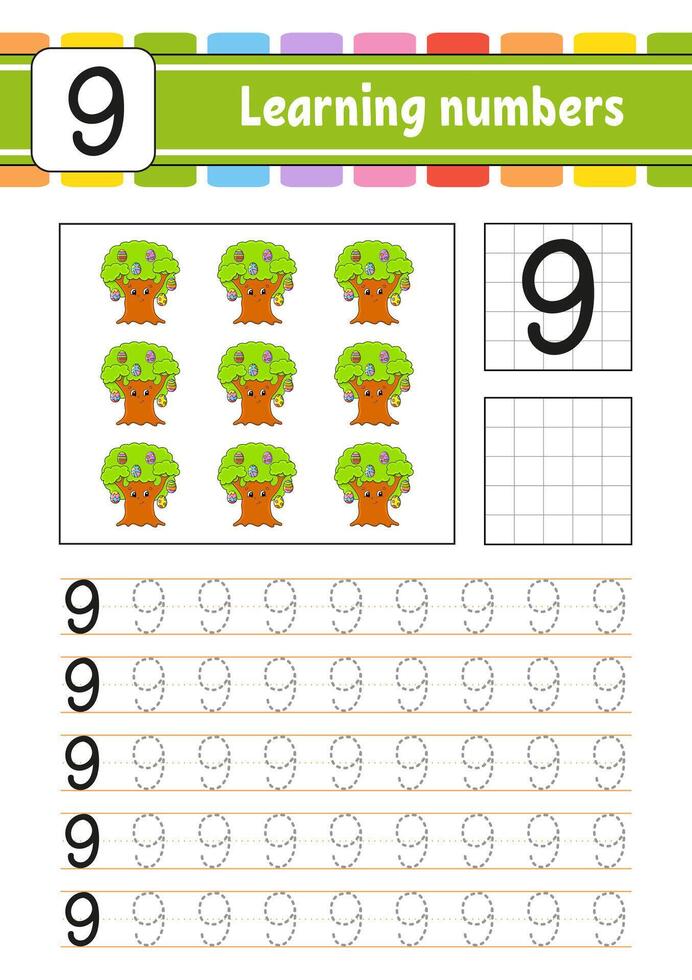 Learning numbers worksheet with trees and numbers vector