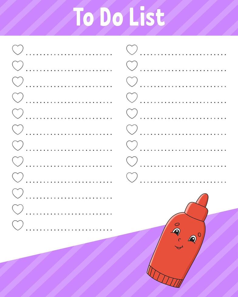 To do list template with a red marker and a bottle of glue vector