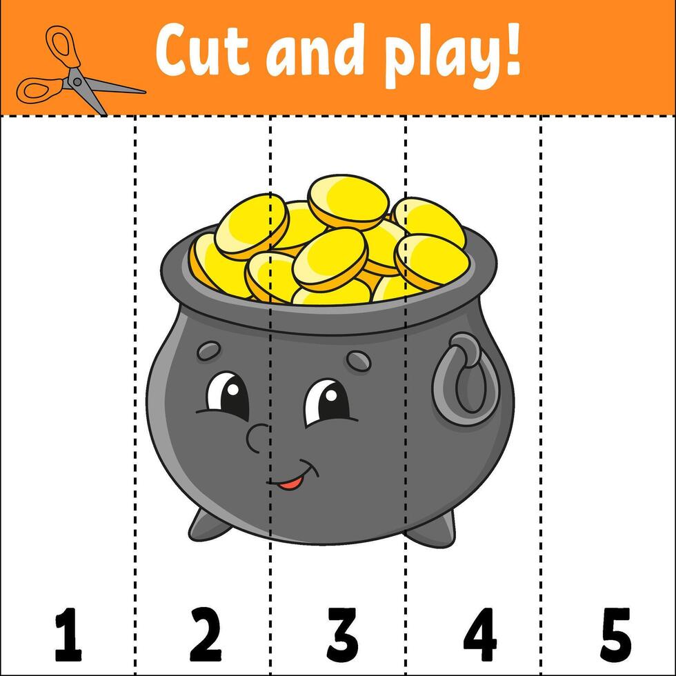 Cut and play game for children with pot of gold vector