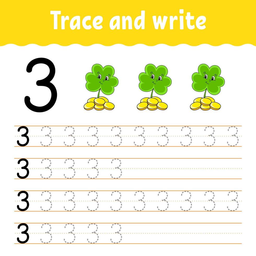 Trace and write number 3 worksheet vector