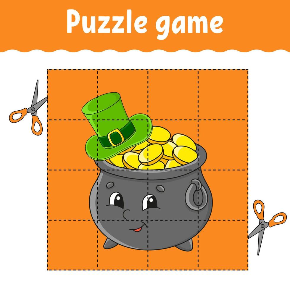Puzzle game for children with pot of gold vector