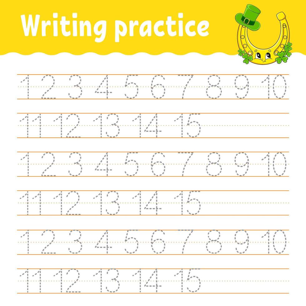 Writing practice for children with numbers vector