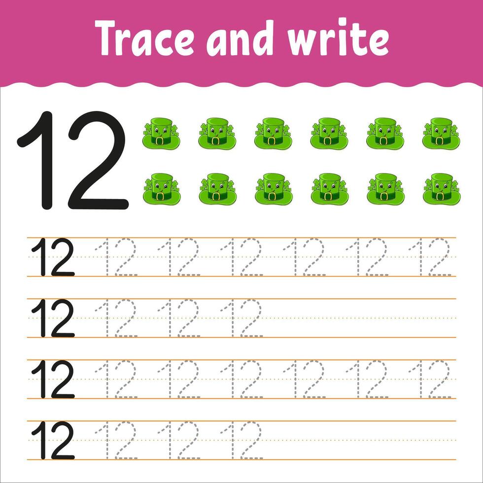 Trace and write the number 12 on a green background vector