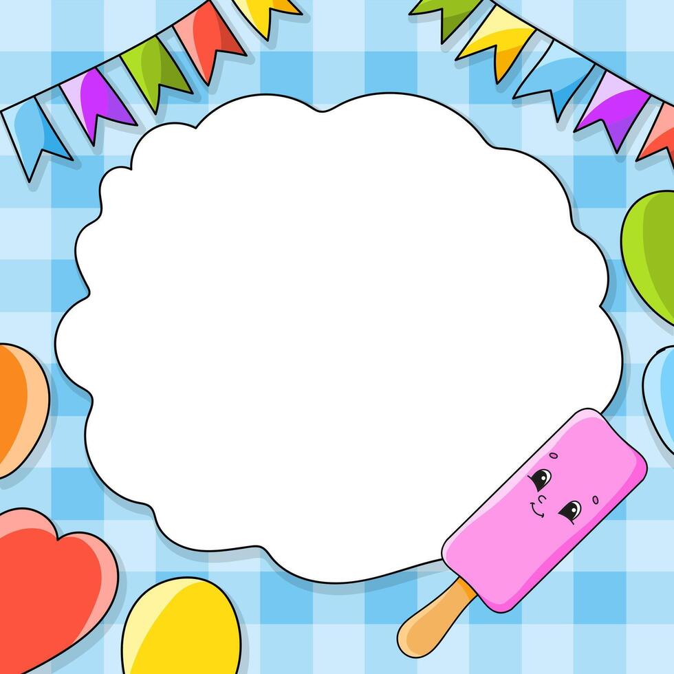 A cartoon ice cream with balloons and a cloud vector