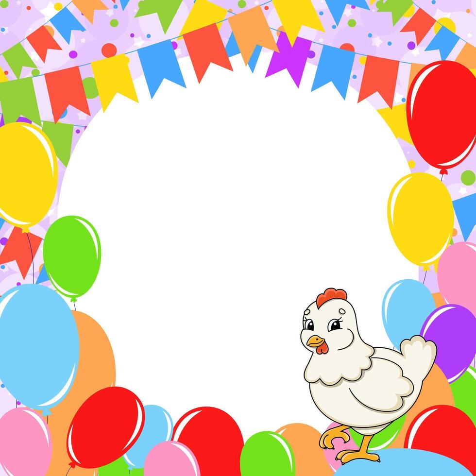A chicken and balloons on a colorful background vector
