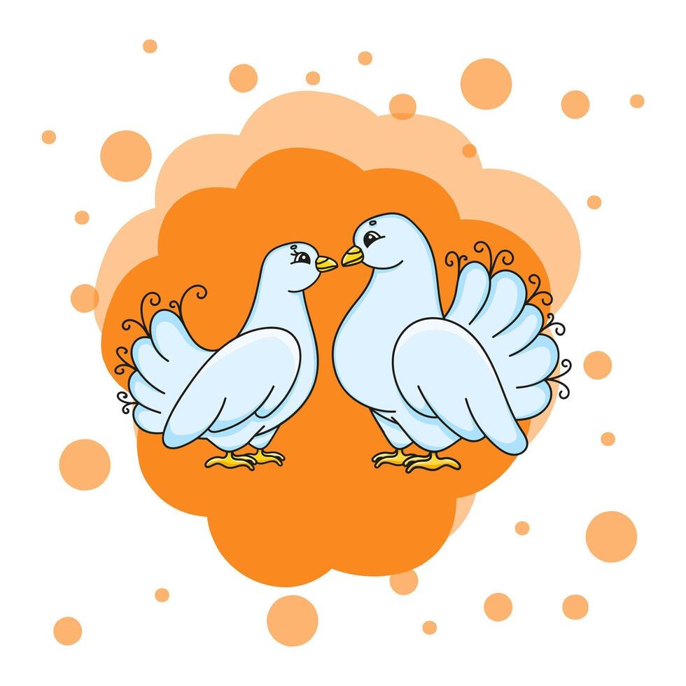 Two white doves are kissing on an orange background vector