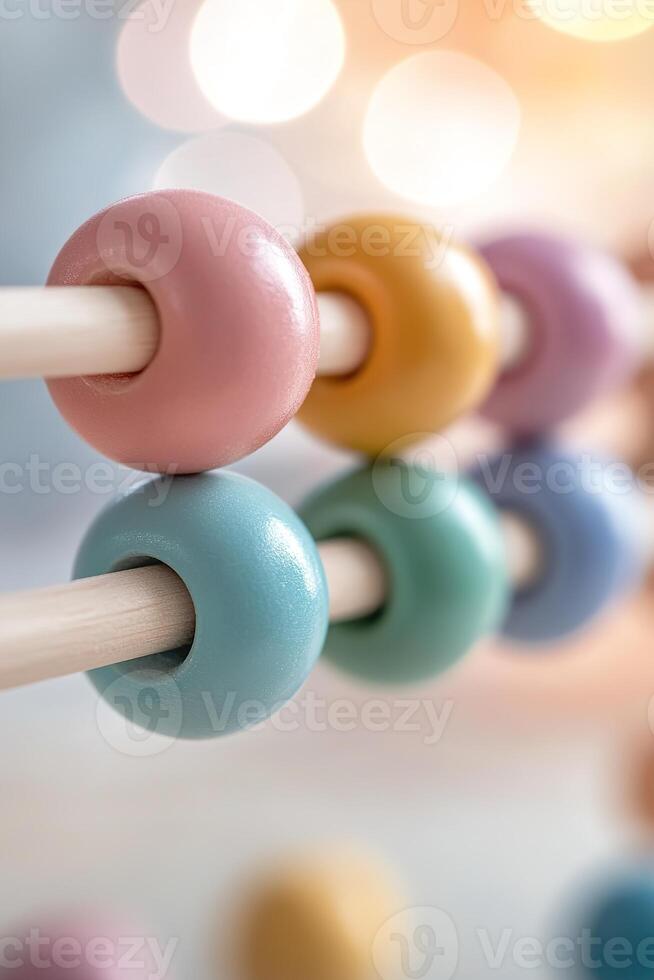 Bright, colorful counting beads on an abacus are prominently displayed, inviting young learners to engage in math activities. This setting reflects a supportive educational environment photo