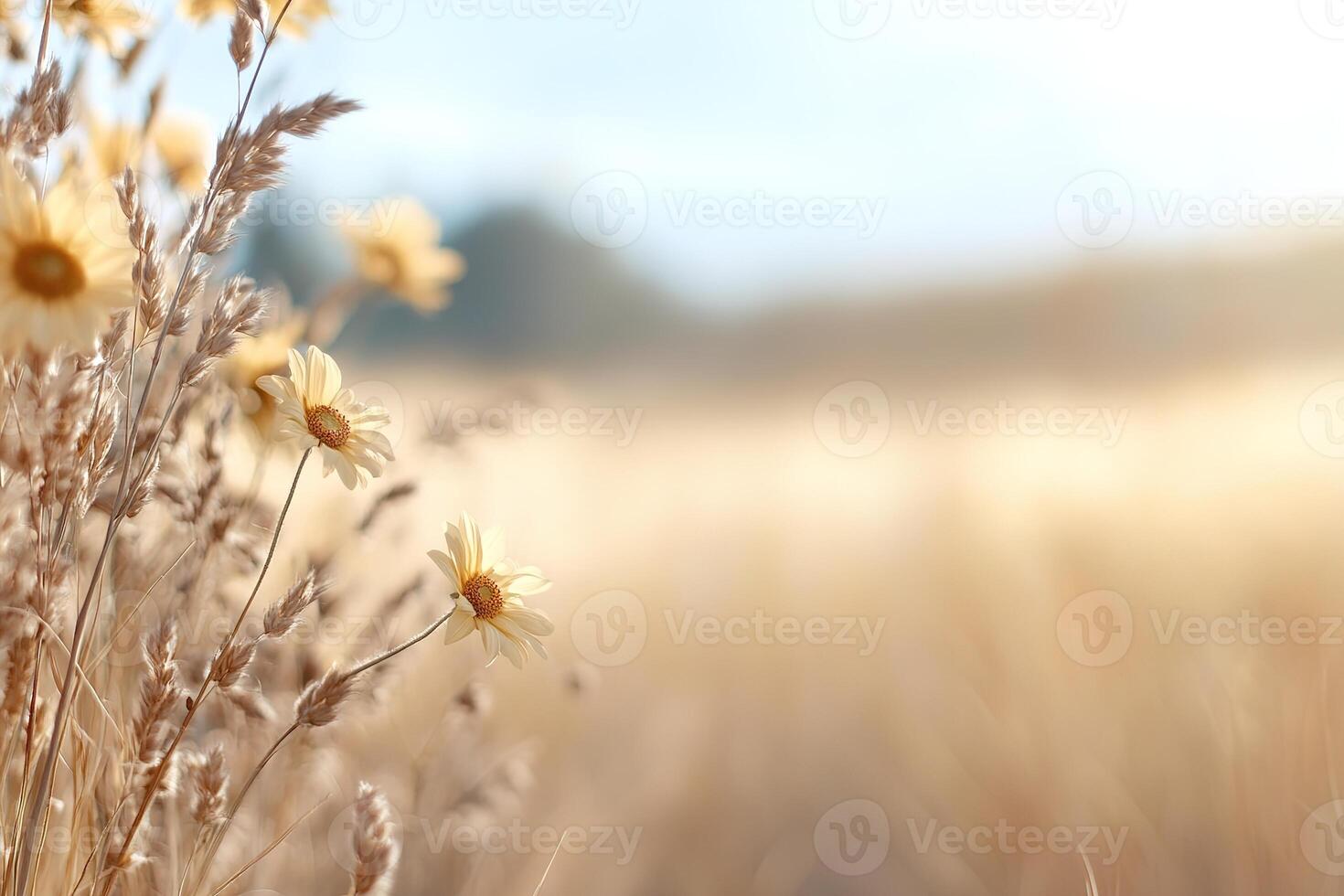 A vast field filled with vibrant sunflowers gently dancing in the wind, illuminated by the warm glow of sunlight, creating an inviting atmosphere for rural tourism and business promotion photo