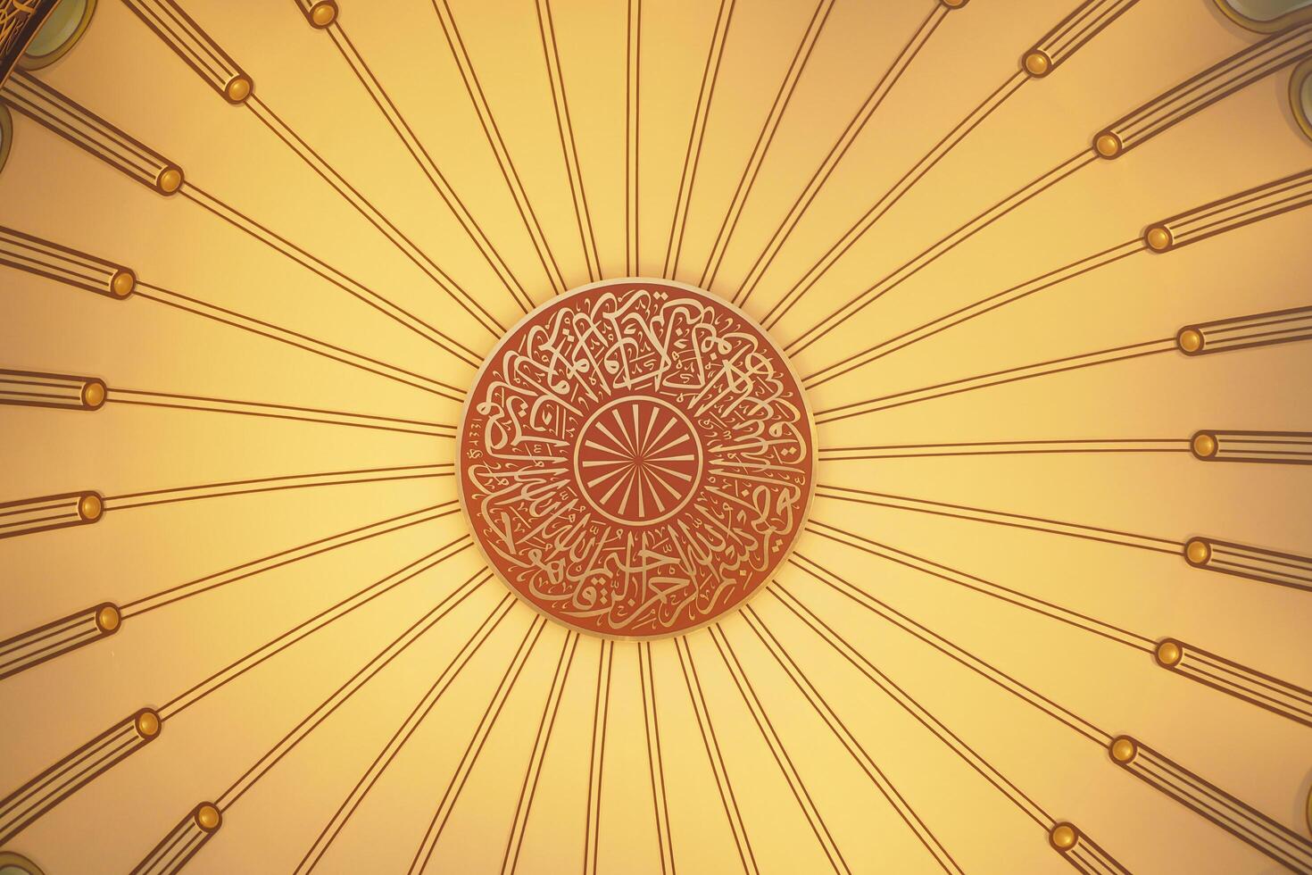 turkey istanbul 23 june 2024 Intricate ceiling design featuring geometric patterns in a mosque photo