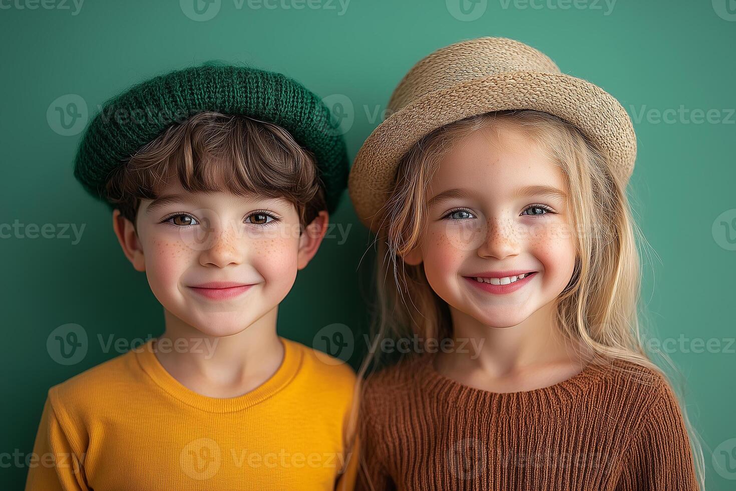 Children in festive hats smiling, Irish-American heritage celebration, cultural traditions, family-friendly holiday joy photo