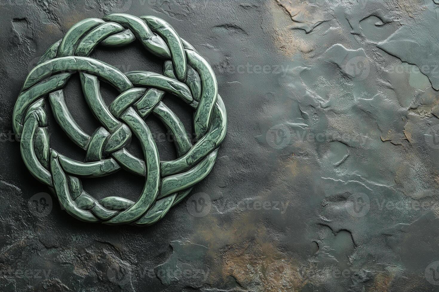Celtic knot symbol on a textured stone background with space for custom text, representing Irish folklore and heritage photo
