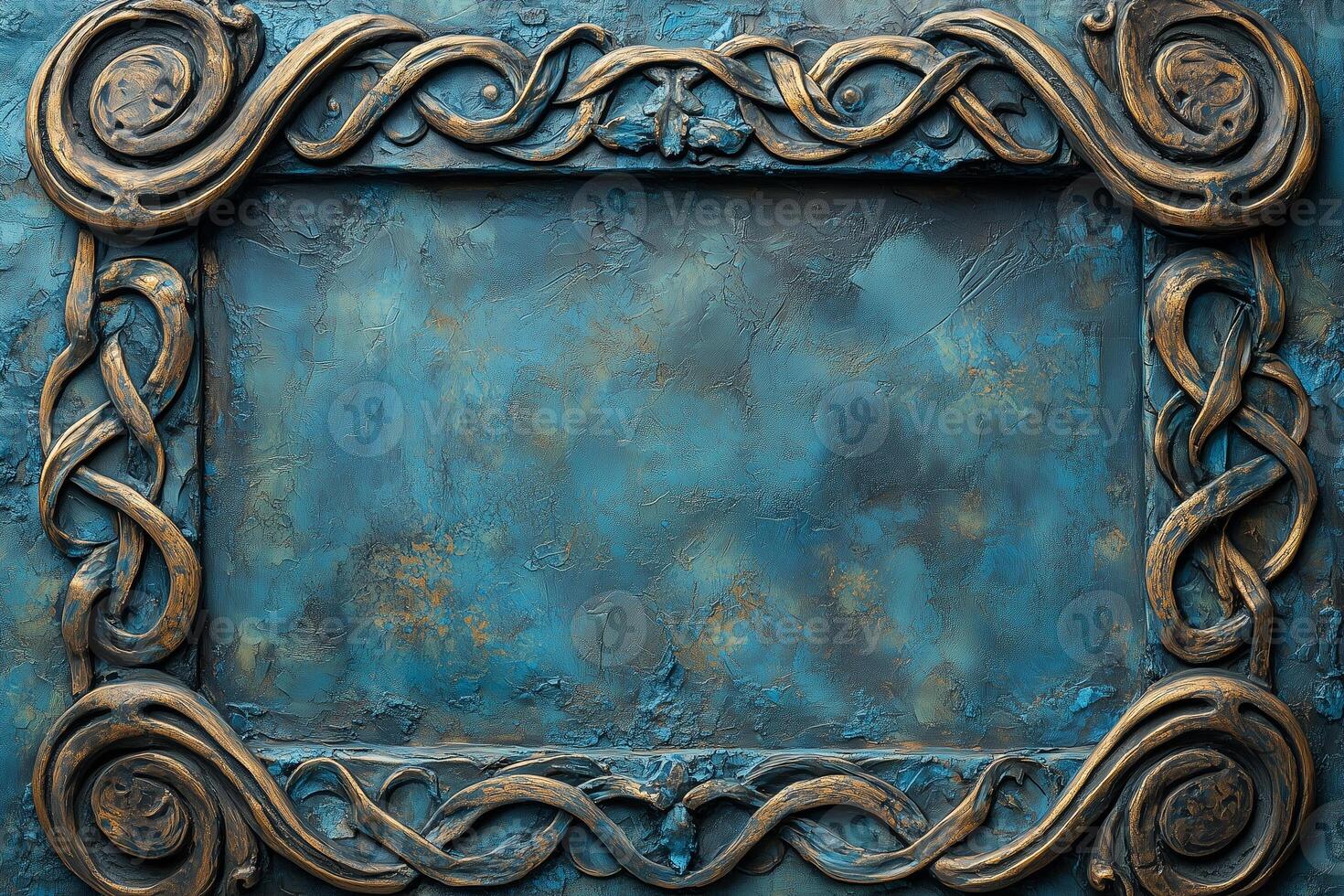 Ancient Celtic-inspired decorative frame with intricate carvings, textured background, and space for custom text photo