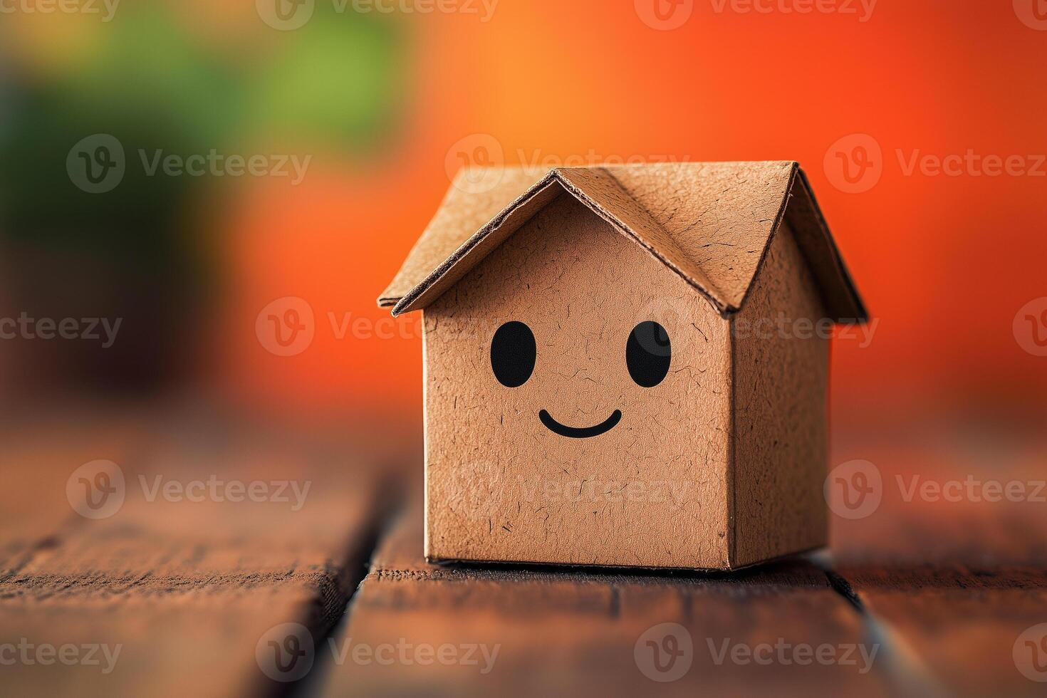 Smiling cardboard house symbolizing home happiness and eco friendliness hostingcore copy space photo