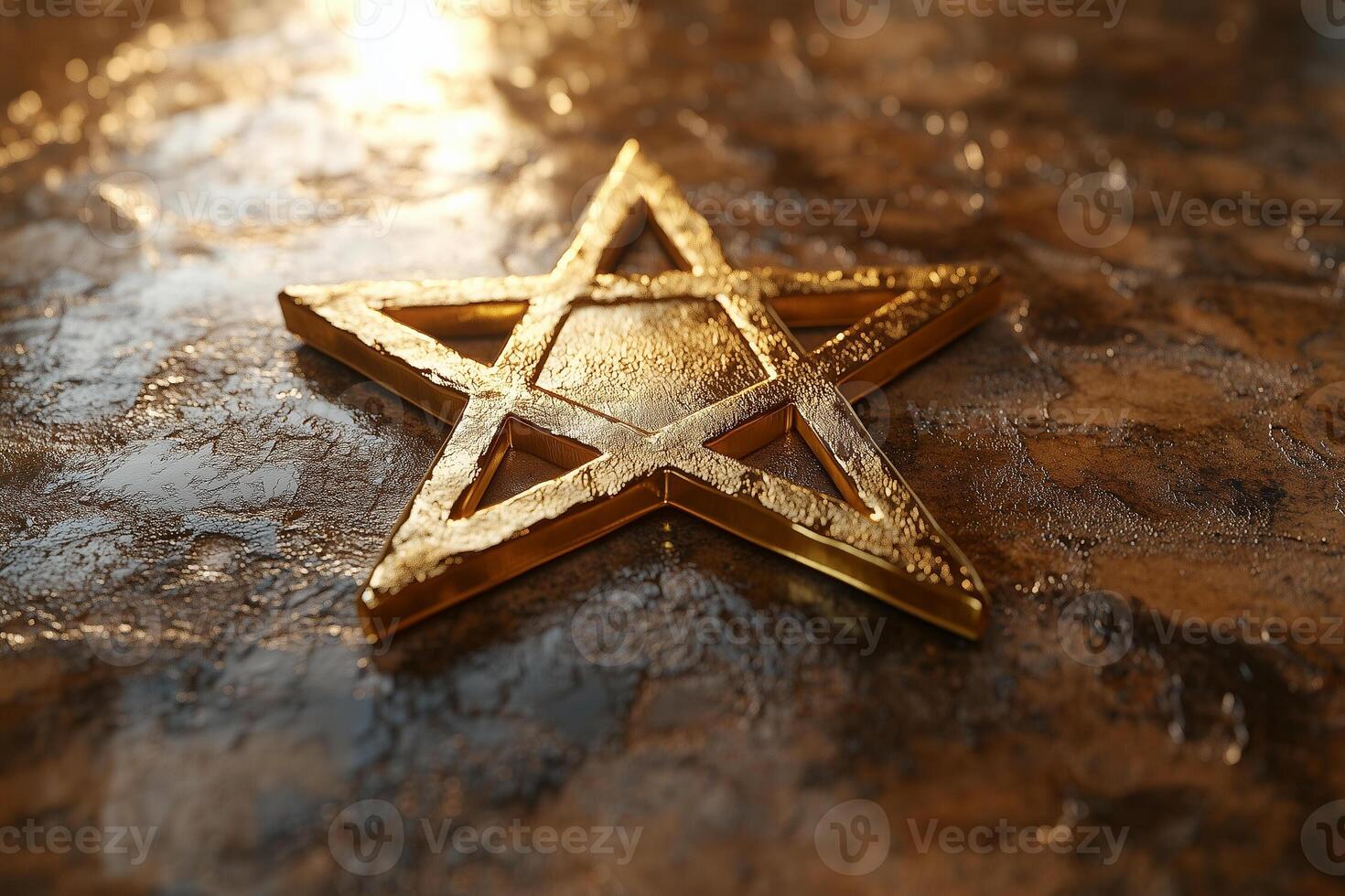 Golden Star of David on textured background with warm lighting and copy space for text photo