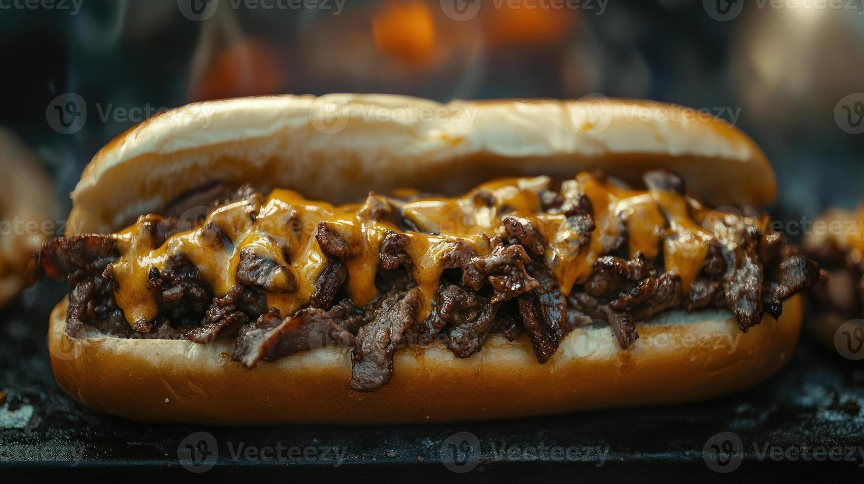 Cheesesteak sandwich on a hoagie roll with melted cheese photo