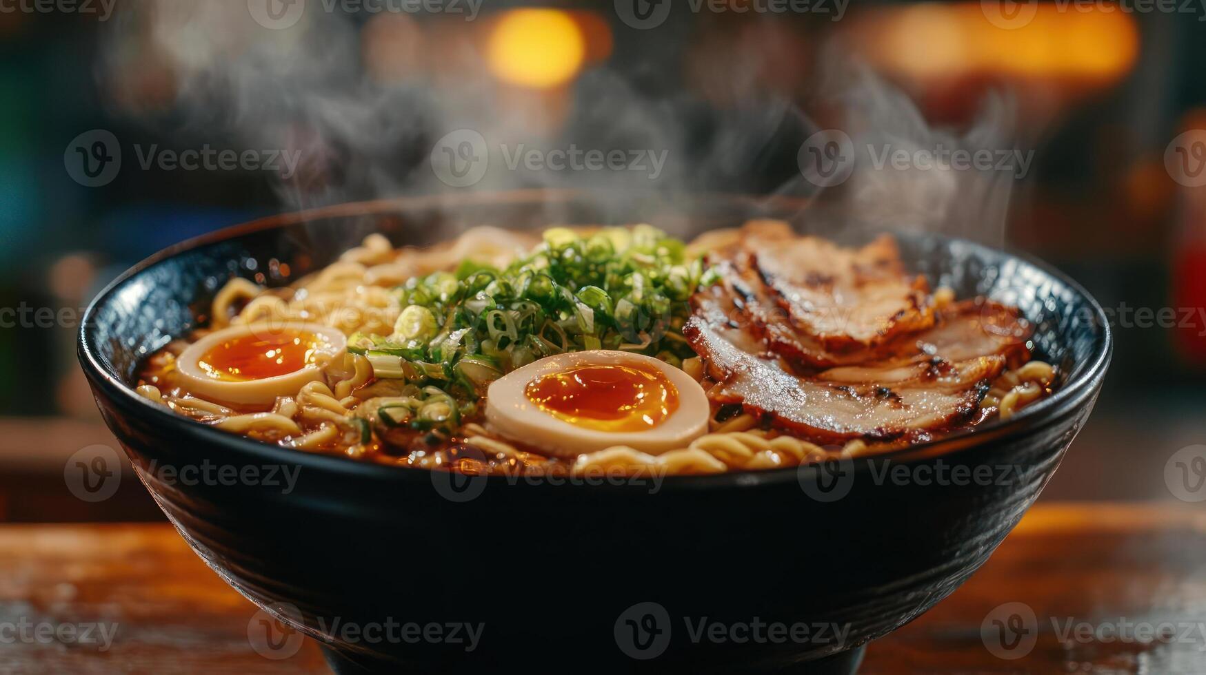 A bowl of ramen with various toppings photo