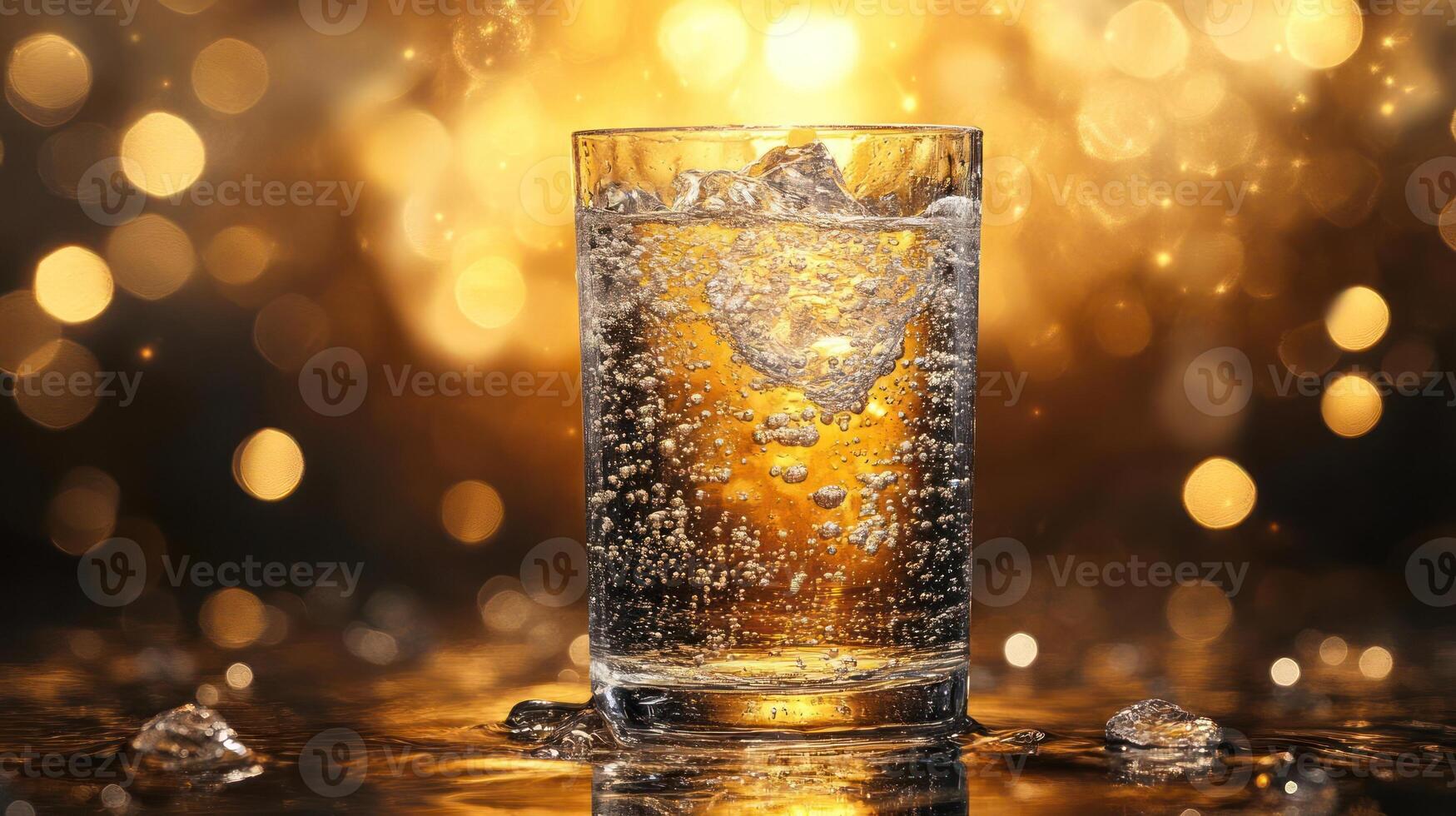 A glass of whiskey and soda with ice photo