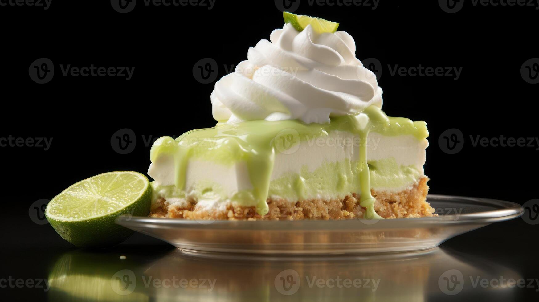 A slice of key lime pie with whipped cream on top. photo