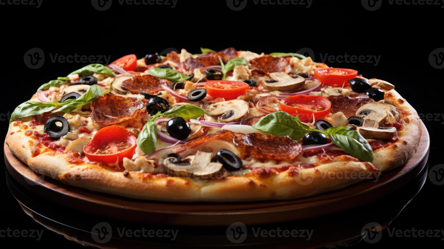 A delicious-looking pizza with various toppings photo