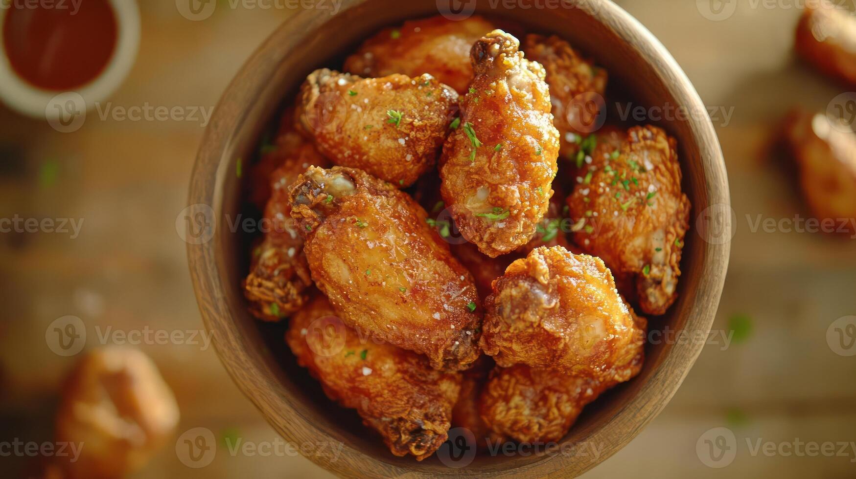 A bowl of chicken wings with a side of sauce. photo