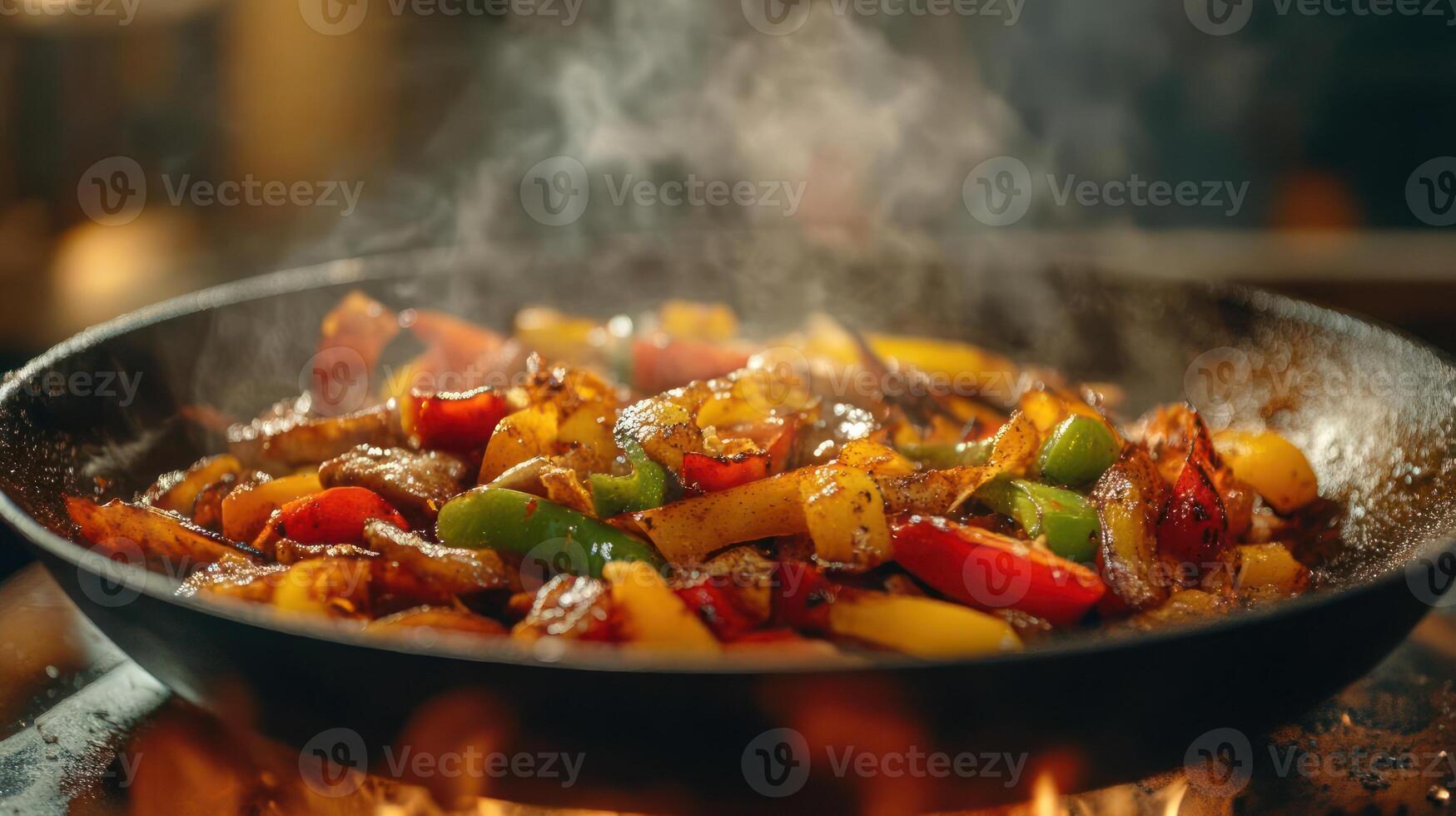 Close-up of fajitas cooking on a grill photo