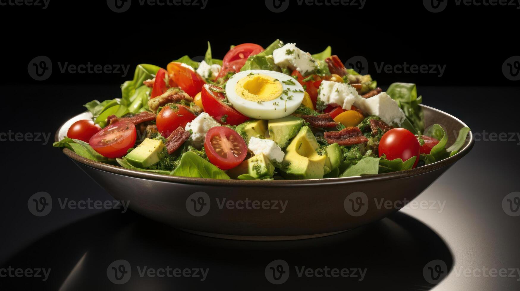 A healthy salad with mixed greens and various toppings photo