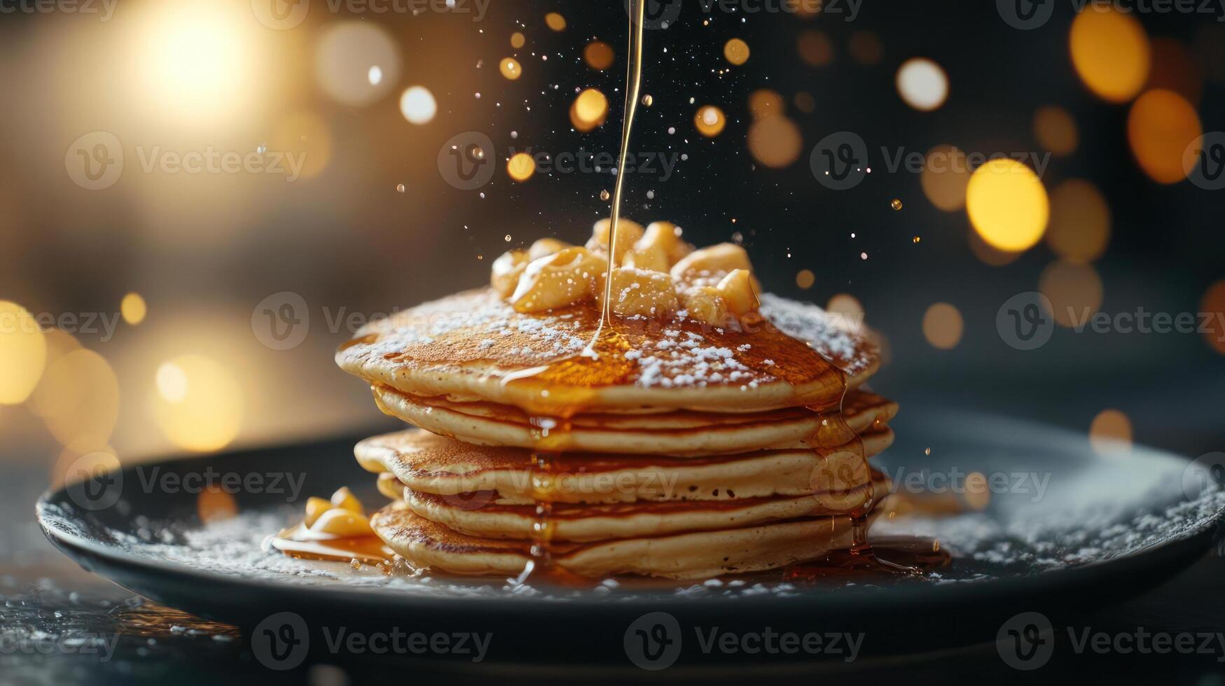 Pancakes with syrup and powdered sugar photo