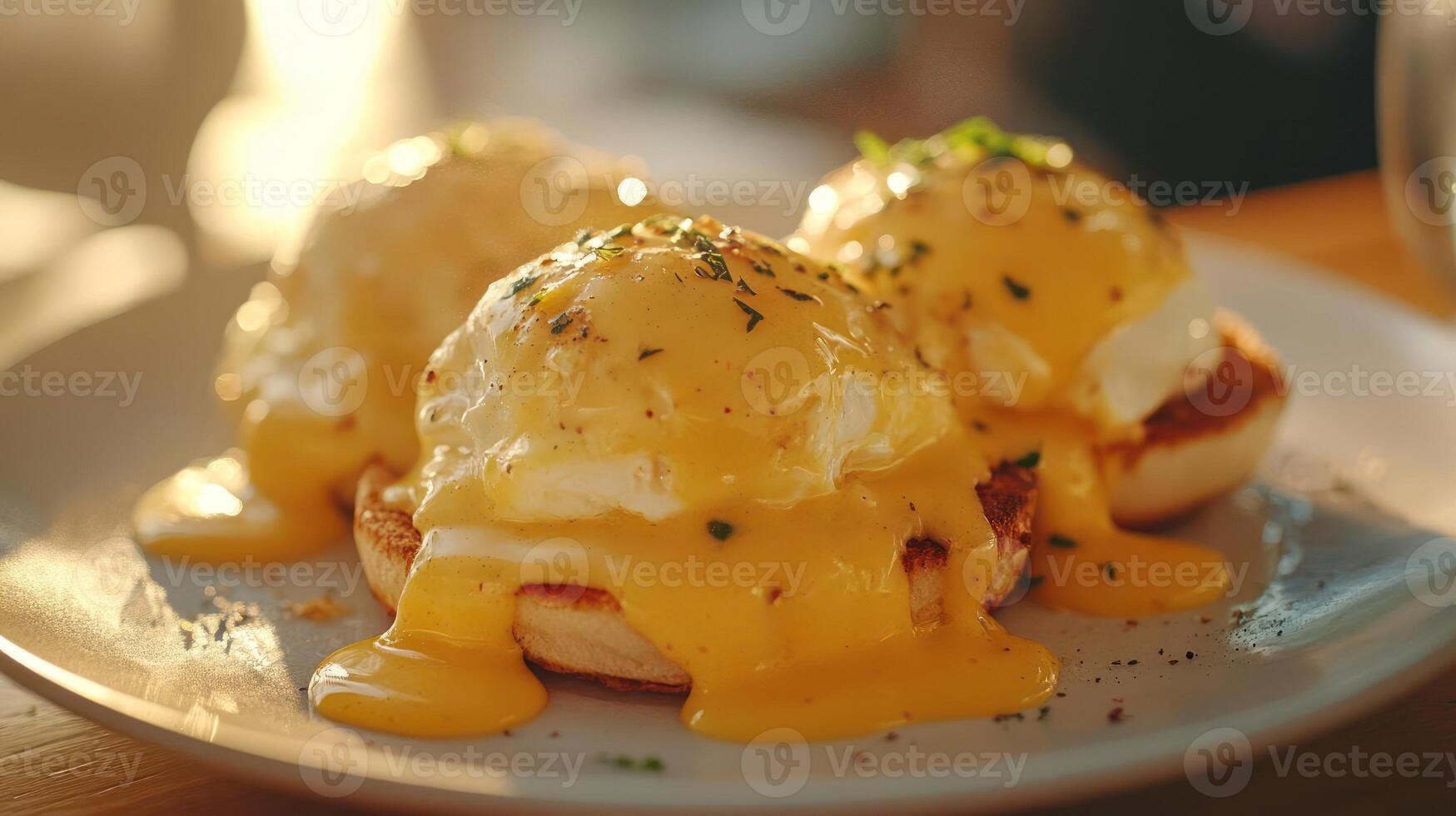 Eggs Benedict with Hollandaise Sauce on Toasted English Muffins photo