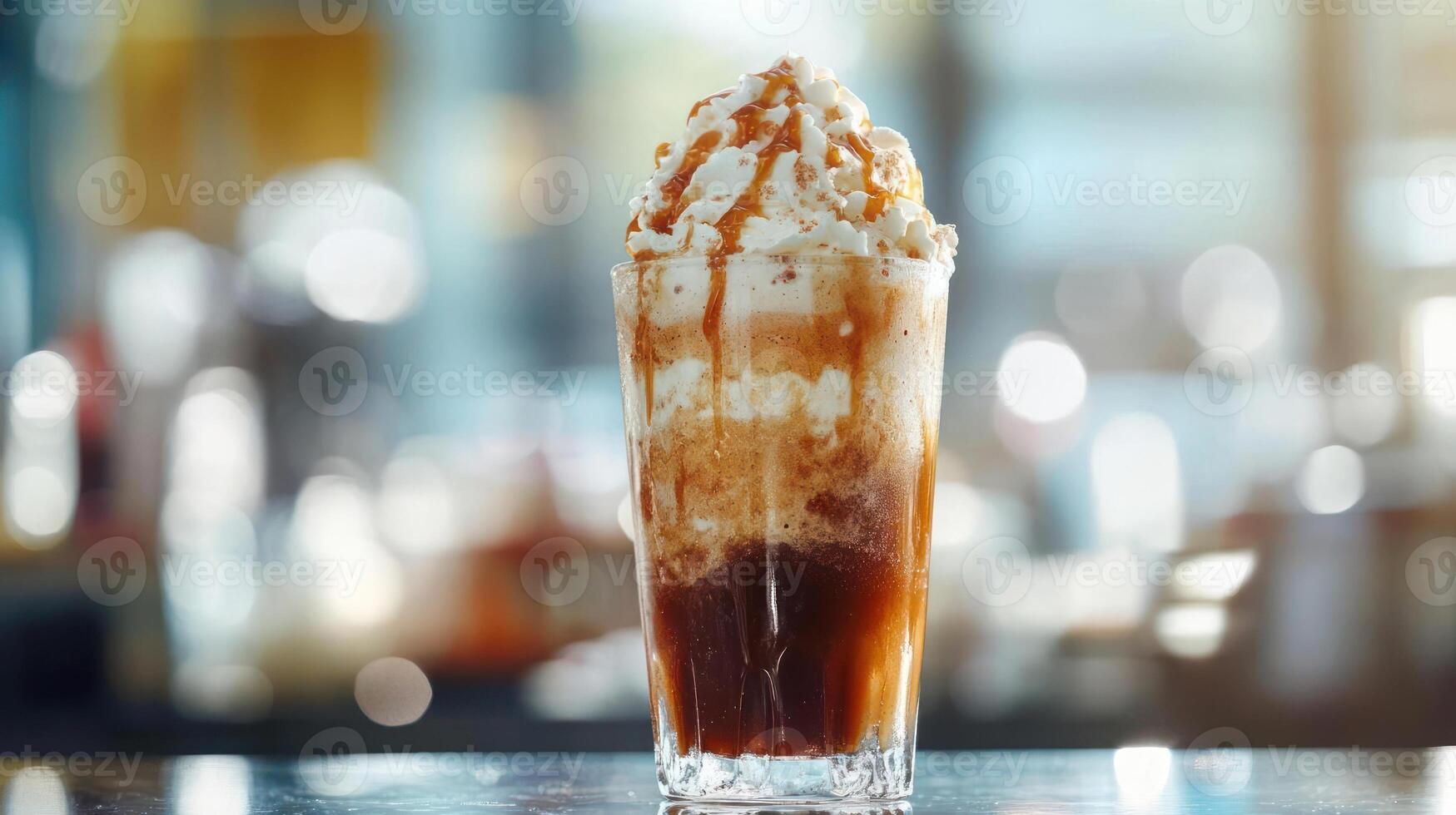 Refreshing cold drink with whipped cream and caramel sauce photo