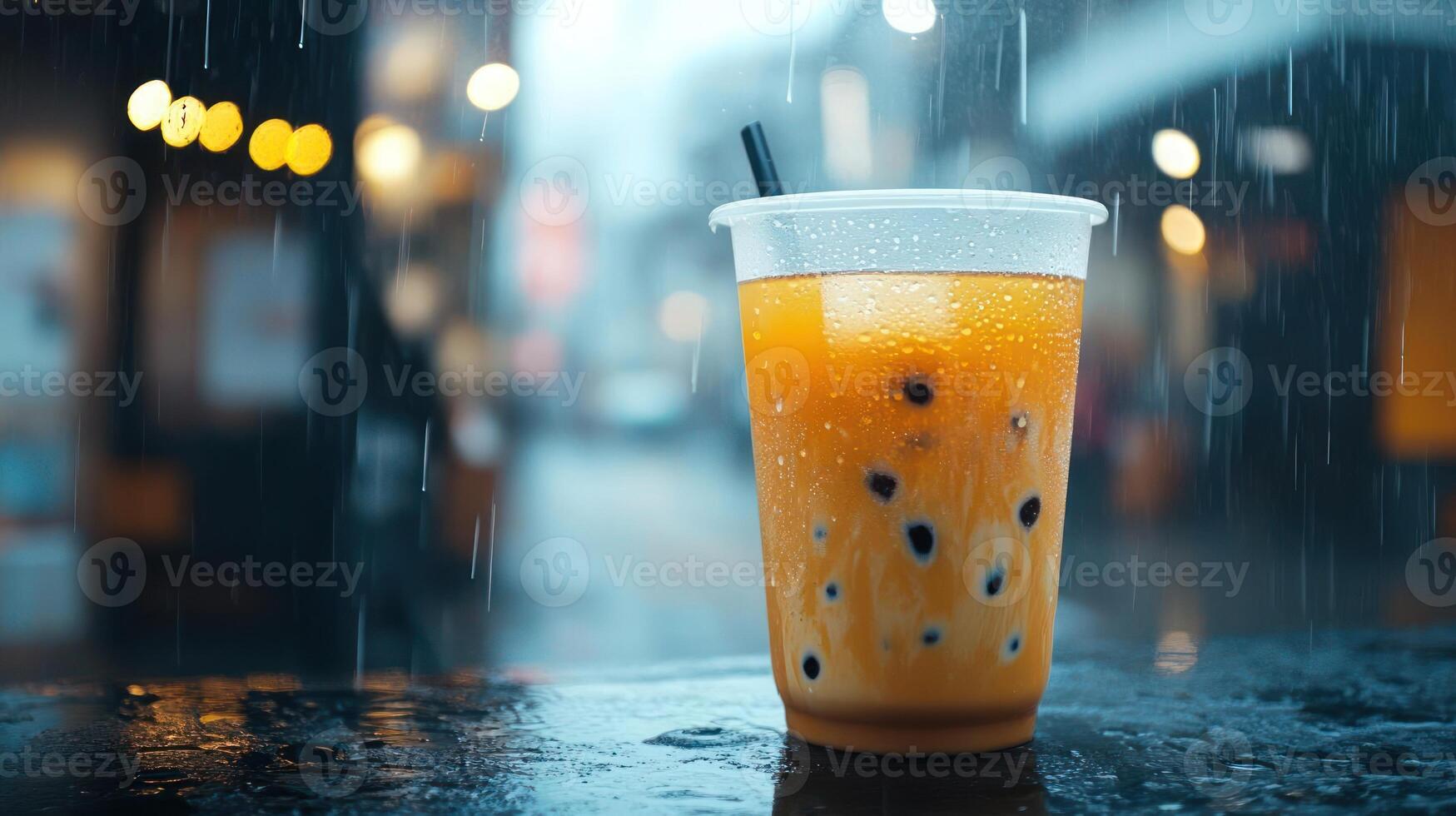 Bubble tea in a plastic cup with a straw photo