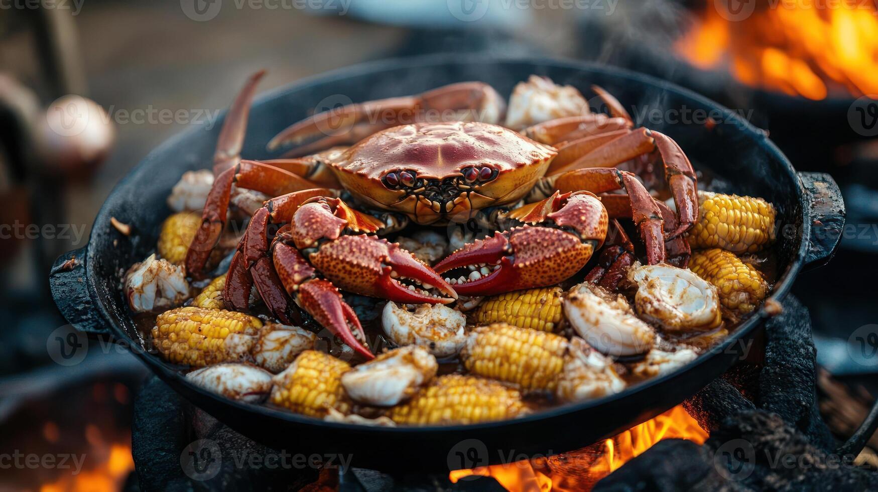 Crabs and Corn Boiling in a Pan photo