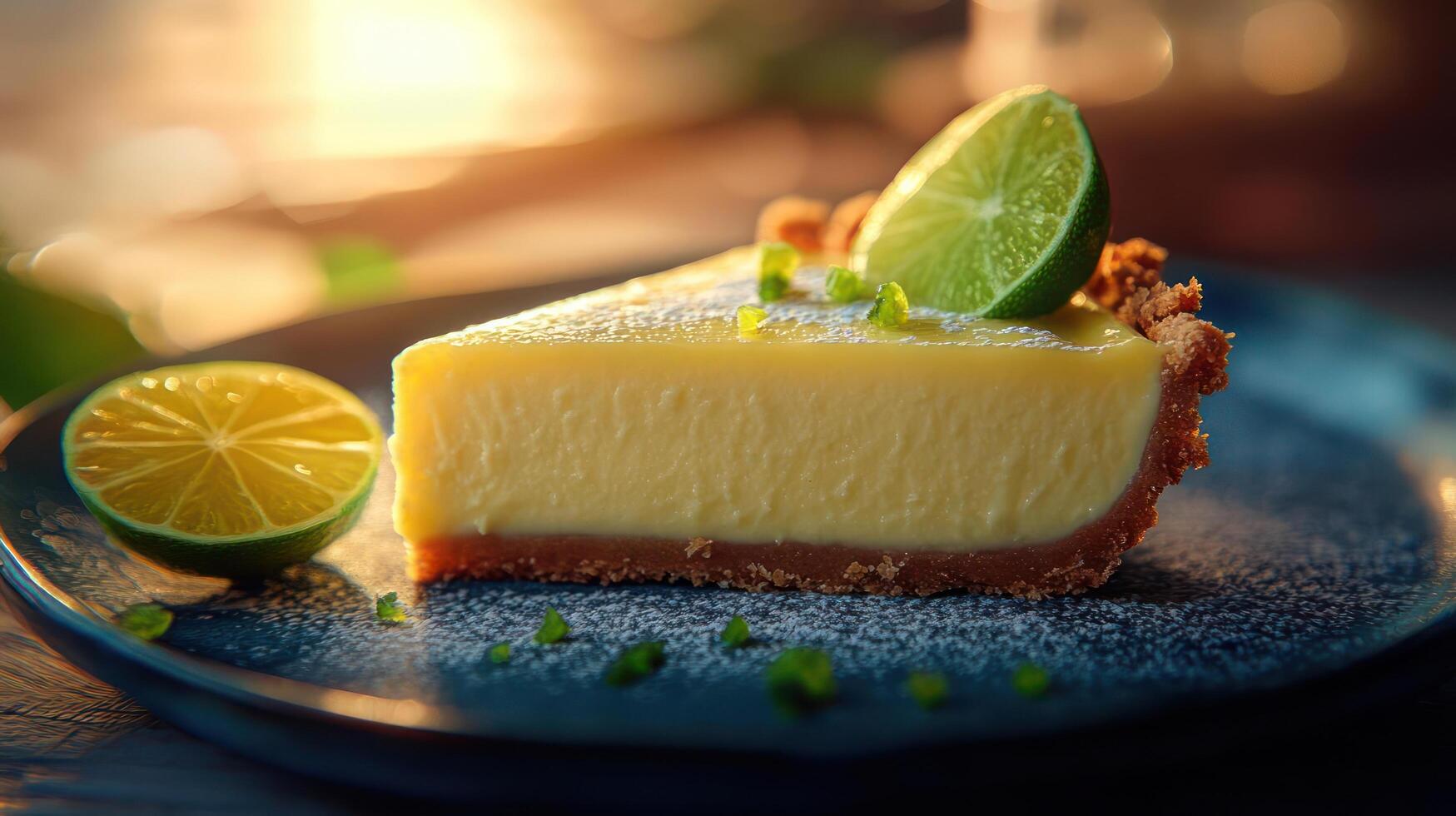 A slice of key lime pie on a plate. photo