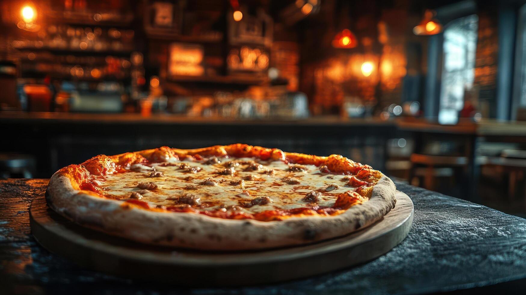 Pizza on a table in a restaurant photo