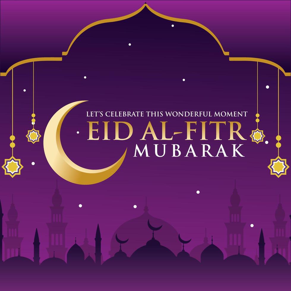Happy Eid Mubarak 2025 - 1446 H , Greeting Card minimalist Eid Mubarak Background purple gradient vector