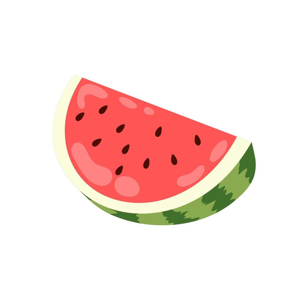 Slice of juicy watermelon. Ripe summer fruit. Hello summer. Flat illustration on white background. vector