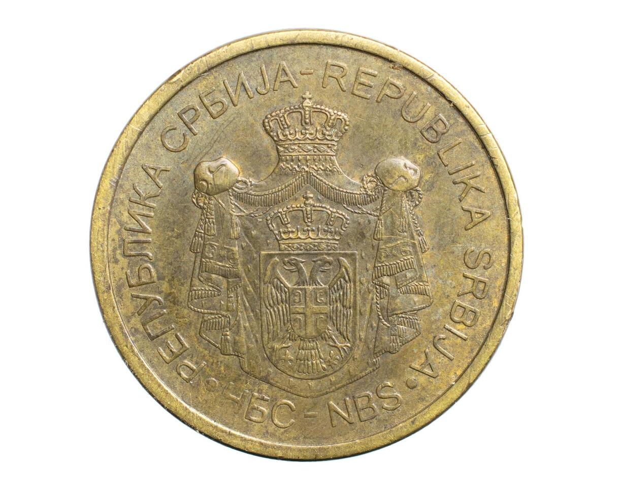 Serbian two dinar coin isolated on white background. photo