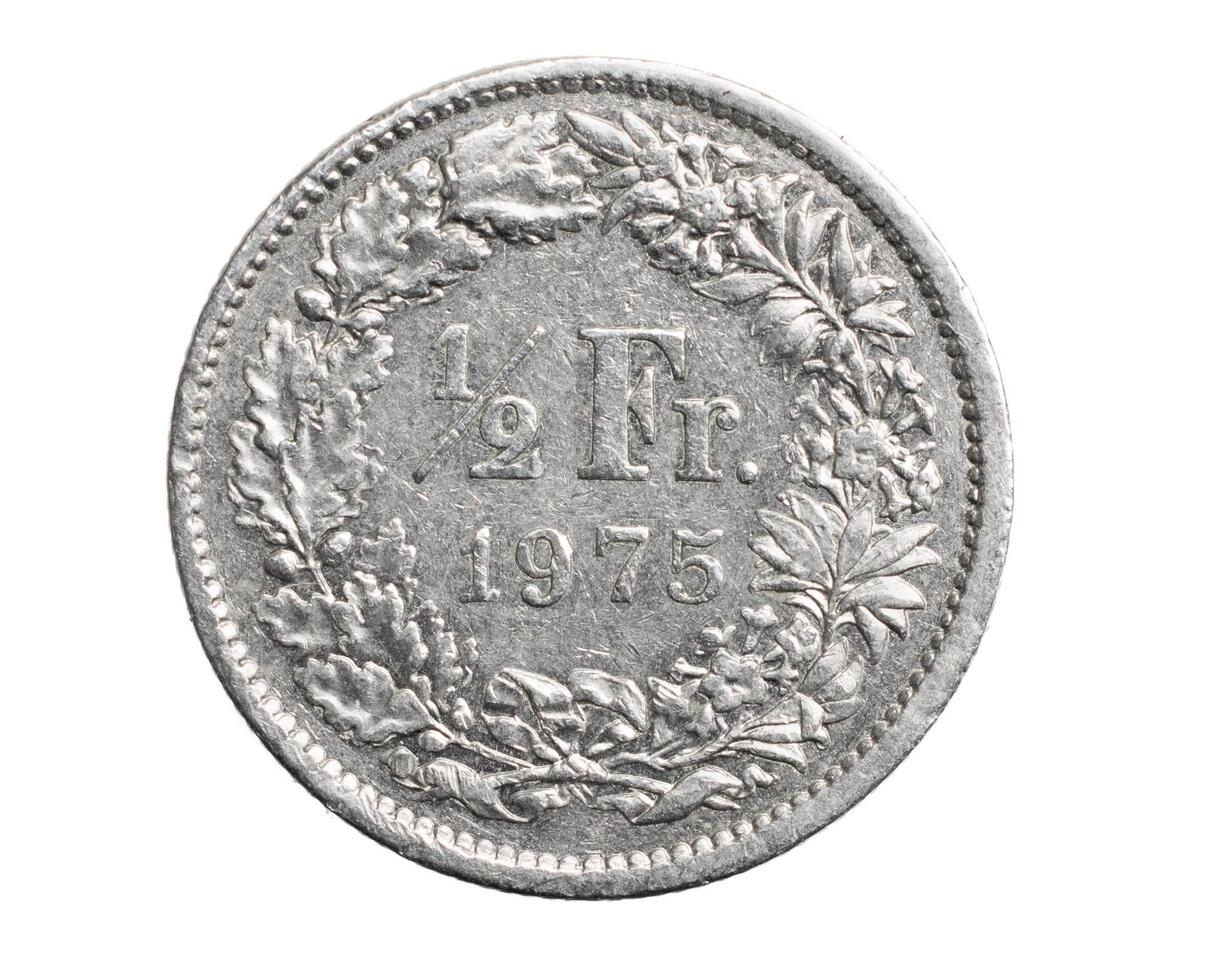 half Swiss Franc coin isolated background. photo