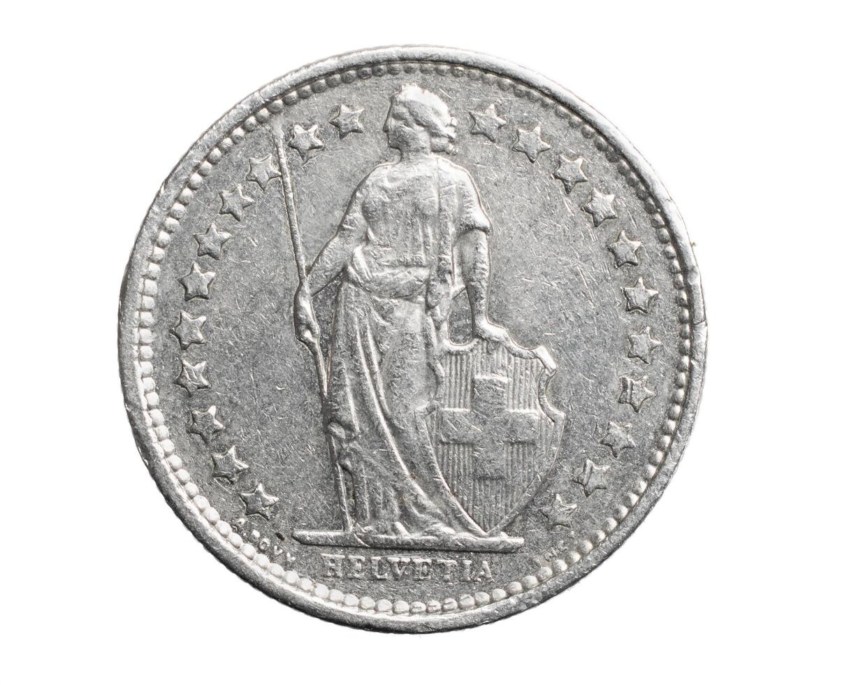 half Swiss Franc coin isolated on white background. photo