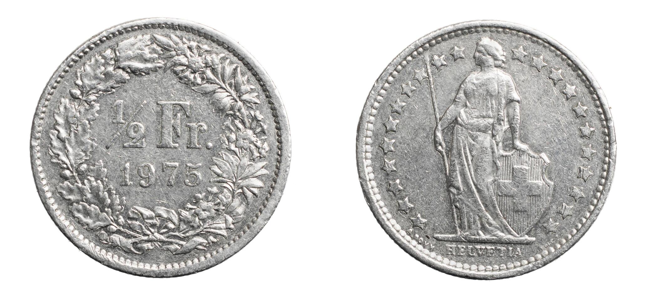 half Swiss Franc coin isolated on white background photo