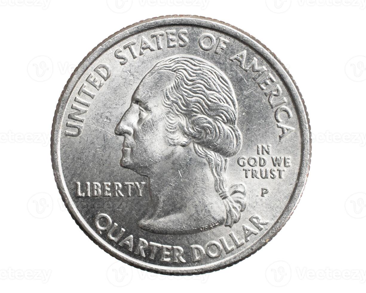 quarter of a US dollar coin isolated on white background photo