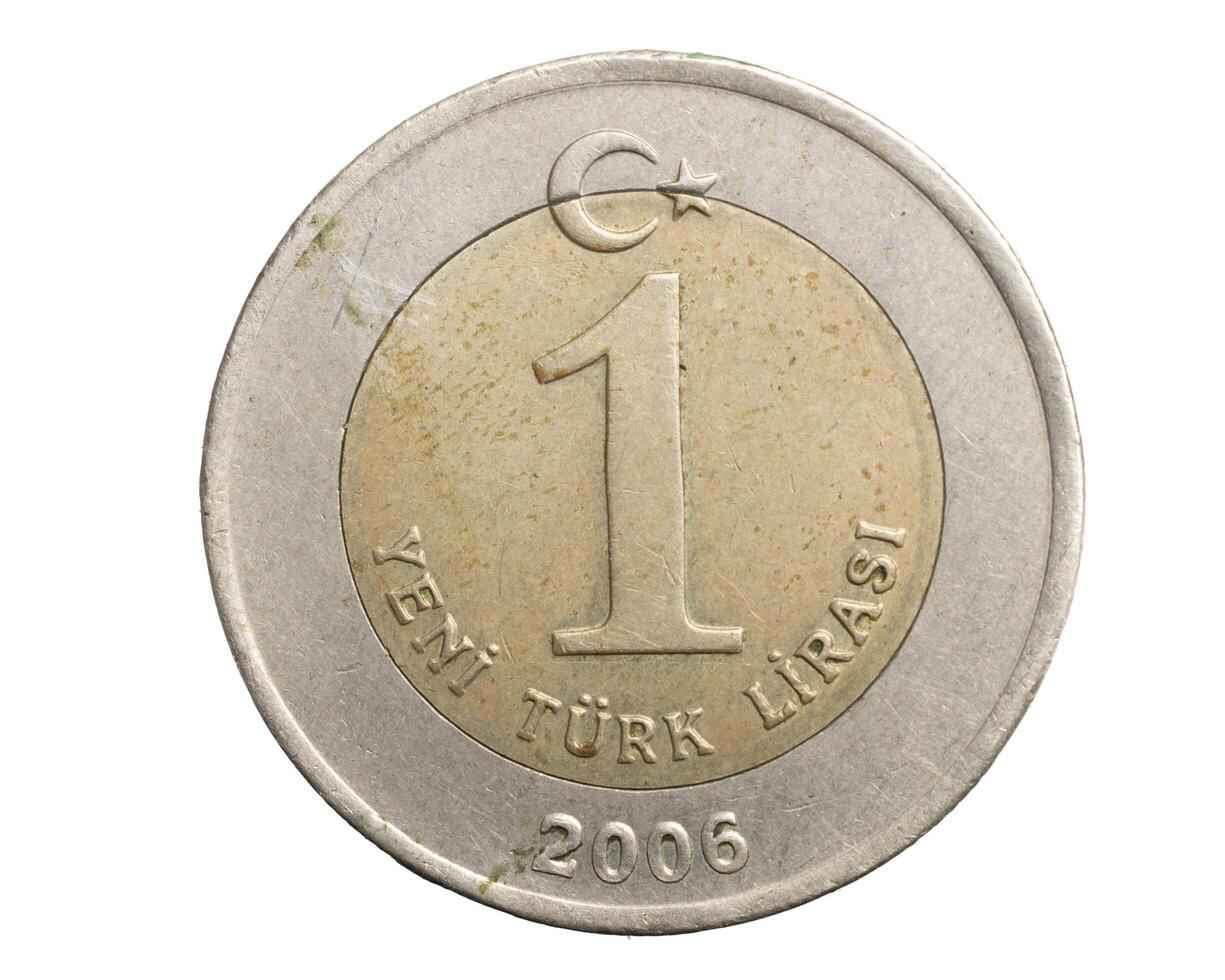 Turkish 1 lira coin isolated background photo