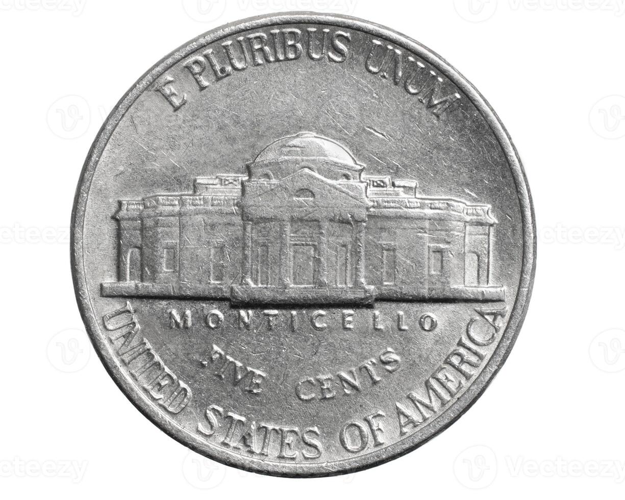 American five cents coin isolated on white background photo