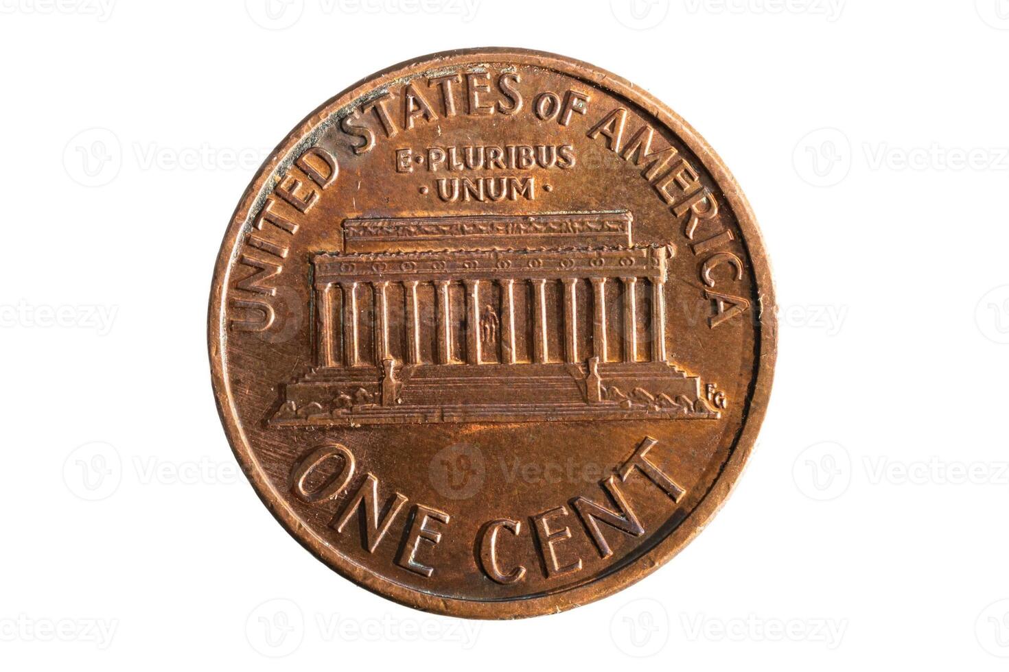 A 1 US cent coin on a white isolated background photo