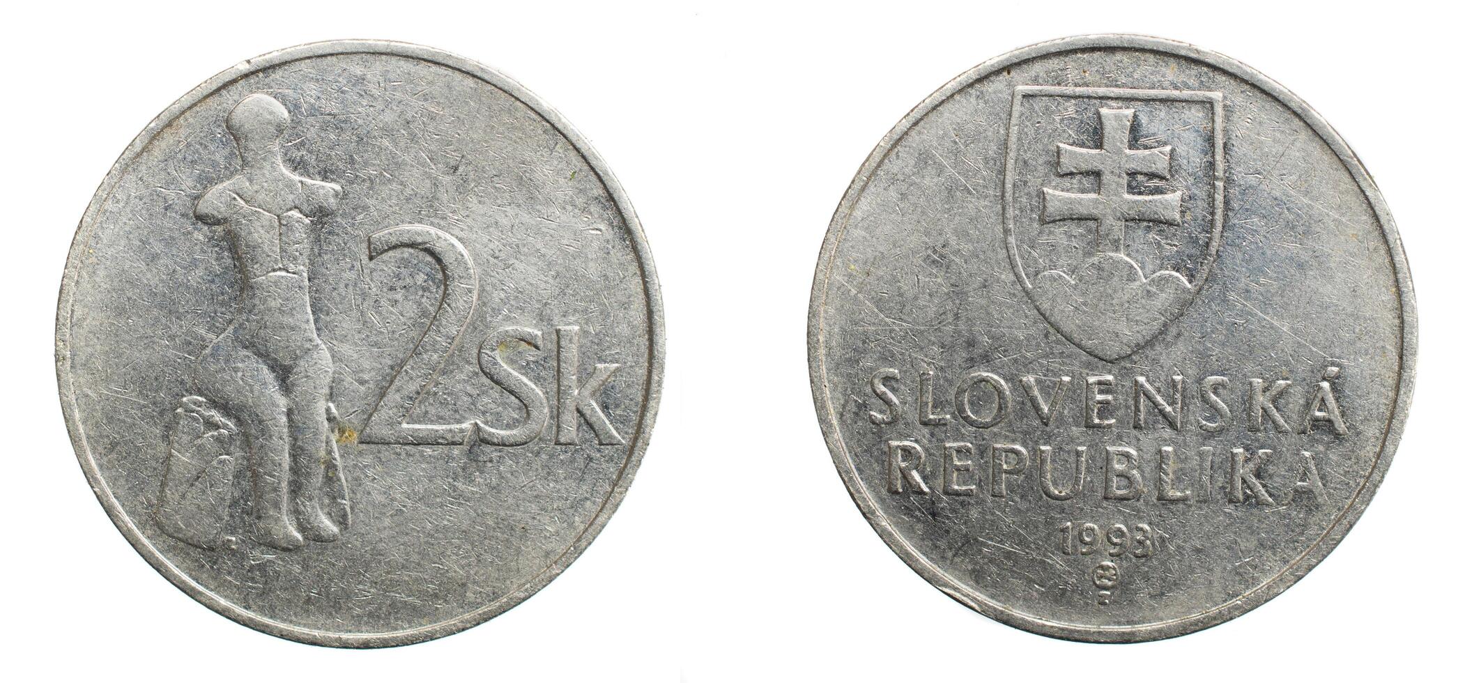 two slovakia koruna coin on white isolated background photo