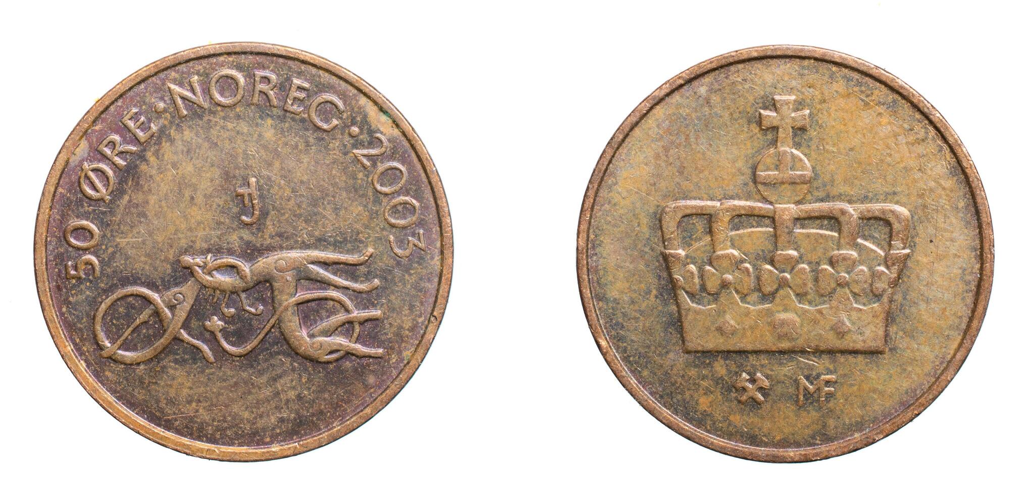 fifty swedish ore coin on a white isolated background photo