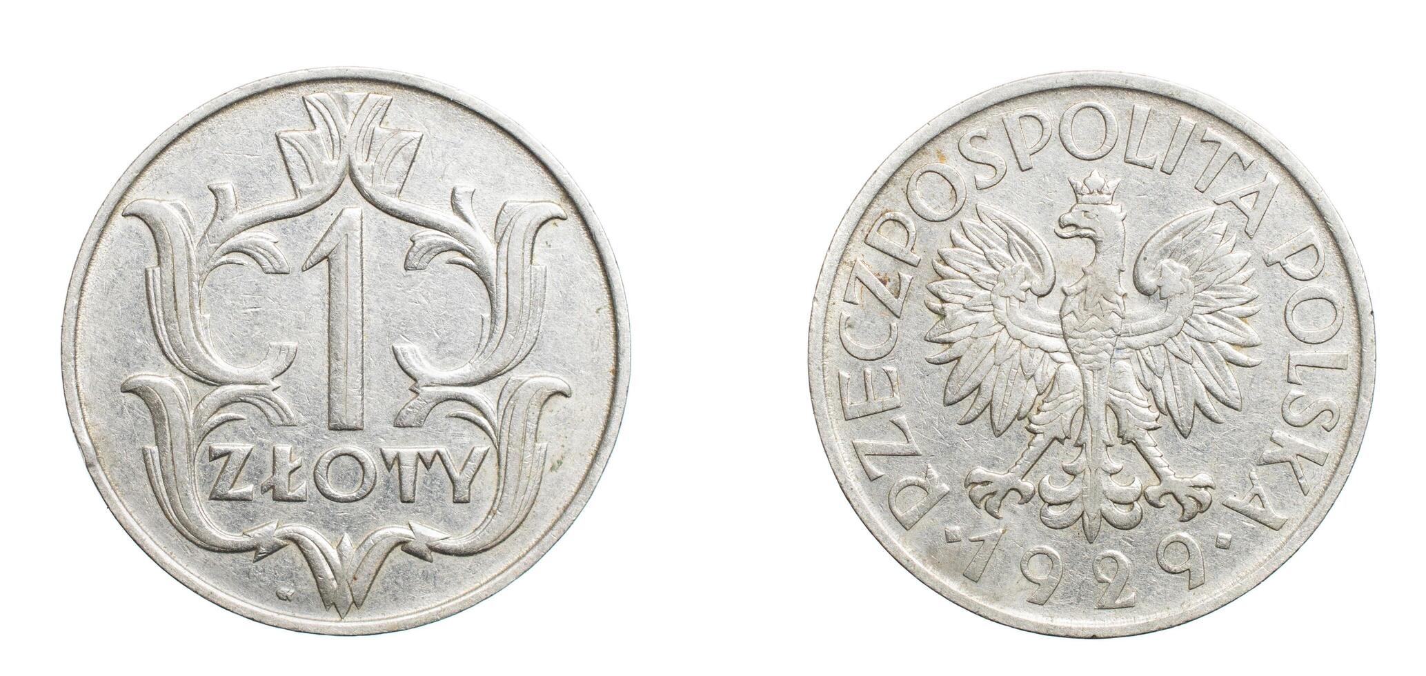 one Polish zloty coin on a white isolated background photo